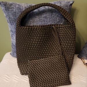 Woven Olive Green neoprene Tote and Pouch Set